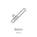baton icon vector from activist collection. Thin line baton outline icon vector illustration. Outline, thin line baton icon for