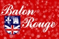 Baton Rouge, Louisiana winter snowflakes flag background. United States of America