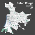 Baton Rouge map, capital city of the USA state of Louisiana. Municipal administrative area map with rivers and roads, parks and Royalty Free Stock Photo