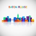 Baton Rouge skyline silhouette in colorful geometric style.