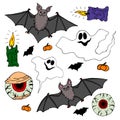 Bats, eyes of zombies, ghosts and candles. Set of Halloween objects Royalty Free Stock Photo