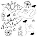 Bats, eyes of zombies, ghosts and candles Royalty Free Stock Photo