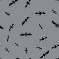 Bats in flight seamless repeat vector swarm of bats silhouetted against the gray night sky Royalty Free Stock Photo