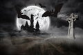 Bats flying from draculas castle Royalty Free Stock Photo