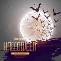 Bats flying in front of moon, halloween background Royalty Free Stock Photo