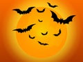 Bats flying in halloween night with full moon Royalty Free Stock Photo