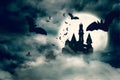 Bats flying to draculas castle Royalty Free Stock Photo