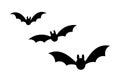 Bats icon set. Bat black silhouette with wings isolated white background. Symbol Halloween holiday, mystery cartoon dark Royalty Free Stock Photo