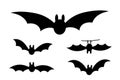 Bats icon set. Bat black silhouette with wings isolated white background. Symbol Halloween holiday, mystery cartoon dark Royalty Free Stock Photo
