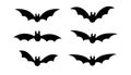 Bats icon set. Bat black silhouette with wings isolated white background. Symbol Halloween holiday, mystery cartoon dark Royalty Free Stock Photo