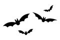 Bats icon set. Bat black silhouette with wings isolated white background. Symbol Halloween holiday, mystery cartoon dark Royalty Free Stock Photo