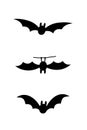 Bats icon set. Bat black silhouette with wings  white background. Symbol Halloween holiday, mystery cartoon dark Royalty Free Stock Photo