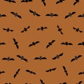 Bats in lines seamless repeat vector on orange background halloween Royalty Free Stock Photo