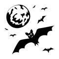 Bats and the moon. Black silhouette of halloween decoration