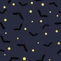 Bats with moon scatter seamless pattern, happy halloween concept fabric texture background vector illustration Royalty Free Stock Photo