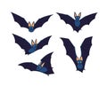Bats set. Nocturnal animal. A symbol of Halloween. The bat in flight