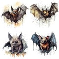 bats watercolor illustration set Royalty Free Stock Photo