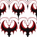 Striking Symmetrical Black And Red Bats - Fantasy Illustrated Design