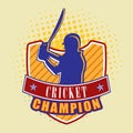 Batsman with bat and winning shield. Royalty Free Stock Photo