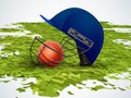 Batsman helmet with ball for Cricket Sports concept. Royalty Free Stock Photo