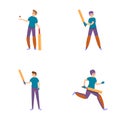 Batsman icons set cartoon vector. Cricket player with bat and bowler Royalty Free Stock Photo