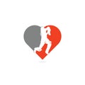 Batsman playing cricket heart shape concept logo.