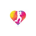 Batsman playing cricket heart shape concept logo.