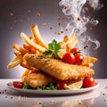 Batter fried fish and chips, traditional British cuisine