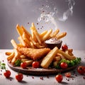 Batter fried fish and chips, traditional British cuisine