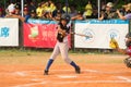 Batter about to hit the ball in a baseball game Royalty Free Stock Photo