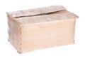 Battered cartboard box isolated on white Royalty Free Stock Photo
