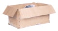 Battered cartboard box isolated on white Royalty Free Stock Photo