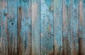 Battered faded old light blue painted vertical wooden boards with peeling. Royalty Free Stock Photo