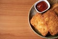 Battered Fish Fillet with Tomato Sauce copy space Royalty Free Stock Photo