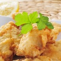 Battered and fried hake