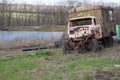 Battered old truck parked in the grass Royalty Free Stock Photo