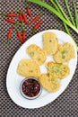 Battered sliced tempeh with chili soy sauce