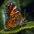Monarch Butterfly On A Leaf In The Forest.Beautiful Butterfly In Nature. Generative AI