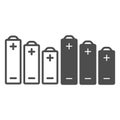 Batteries of different capacities line and solid icon, tech concept. Vector graphics. Battery sign on white background Royalty Free Stock Photo