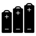 Batteries of different capacities solid icon, tech concept. Vector graphics. Battery sign on white background, style Royalty Free Stock Photo