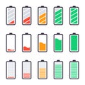 Batteries full charge. Energy indicators, charge levels and accumulator energy full and empty status and smartphone Royalty Free Stock Photo