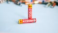 Batteries mini for devices. Alkaline batteries Kodak, copyspace. Editorial Ukraine 12.02.2023