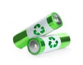 Batteries with recycle symbols on white background Royalty Free Stock Photo