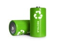 Batteries with recycle symbols on white background Royalty Free Stock Photo