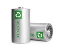 Batteries with recycle symbols on white background Royalty Free Stock Photo