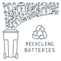 Batteries recycling illustration with trash and dumpster Royalty Free Stock Photo