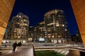 Battersea, London, UK: New apartment buildings and hotel at night near to Battersea Power Station Royalty Free Stock Photo