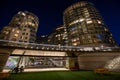 Battersea, London, UK: New apartment buildings and hotel at night near to Battersea Power Station Royalty Free Stock Photo