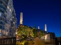 Battersea, London, UK: Night view of Battersea Power Station now redeveloped as a shopping and leisure destination Royalty Free Stock Photo