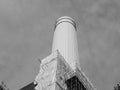 Battersea Power Station chimney in London, black and white